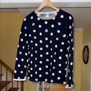 Talbots Navy Long Sleeve Polka Dot Tee with Pink & Light Blue Dots